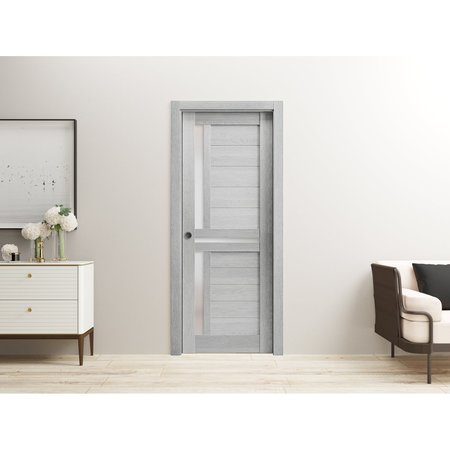 Sartodoors Slab Barn Door Panel 32 x 84in, Veregio 7288 Light Grey Oak W/ Frosted Glass, Pocket Closet Sliding VEREGIO7288S-OAK-3284